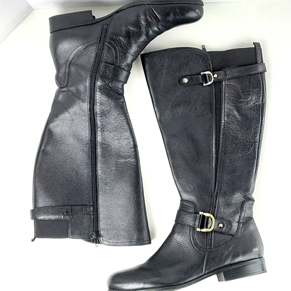 Naturalizer Black Leather Knee-High Riding Boots